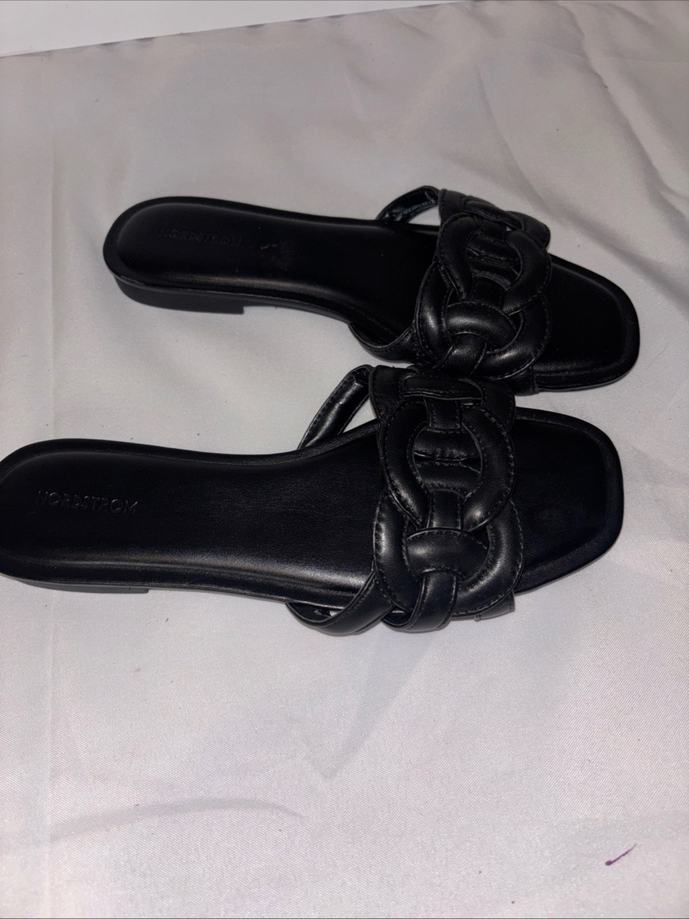 Nordstrom Black Braided Leather Slide Sandals